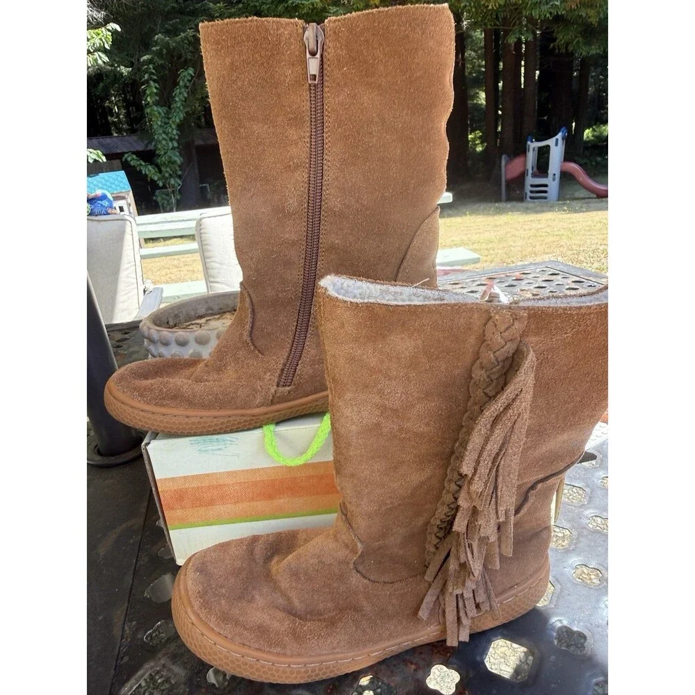 Livie & Luca Shoes Boots Sonoma Tan Brown Suede Leather Fringe Sherpa Lined 2 Y